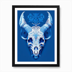 Animal Skull Blue 2 Line Drawing Art Print