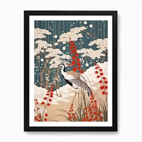 Snowdrop And Bird Vintage Japanese Botanical Art Print