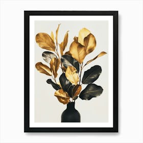 Gold Leaves In A Vase 3 Art Print