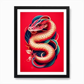 Scarlet Snake Tattoo Style Art Print