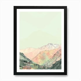 Toubkal Morocco Color Line Drawing (8) Art Print