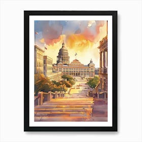 Storybook Illustration The Austin Texas State Capitol Austin Texas 1 Póster