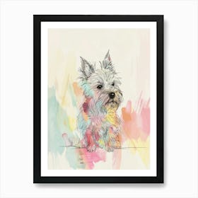 Pastel Watercolour Australian Terrier Dog Line Illustration 3 Art Print