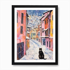 Cat In The Streets Of Aosta   Italy With Snow 2 Art Print