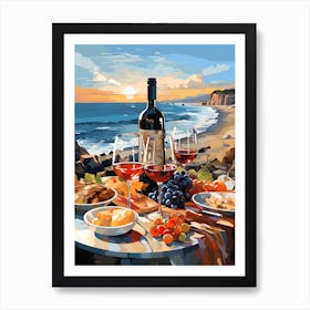 Wine And Cheese On The Beach Art Print