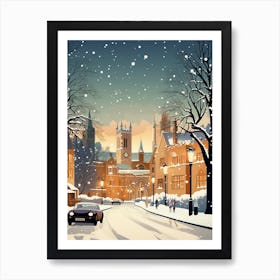 Winter Travel Night Illustration Cambridge United Kingdom 1 Art Print