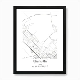 Blainville,Canada Minimalist Map Art Print