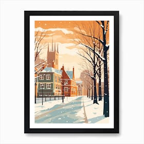 Vintage Winter Travel Illustration Cambridge United Kingdom 4 Art Print