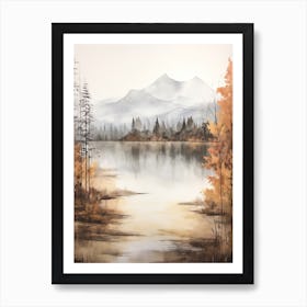 Lake In The Woods In Autumn, Painting 3 Art Print