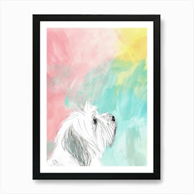 Coton De Tulear Dog Pastel Line Watercolour Illustration  1 Art Print