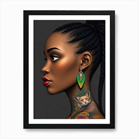 Tattooed Woman With Cat Art Print