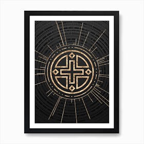 Geometric Glyph in Gold with Radial Array Lines on Dark Gray n.0001 Art Print