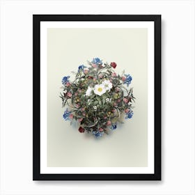 Vintage White Rose of Snow Flower Wreath on Ivory White n.2292 Art Print