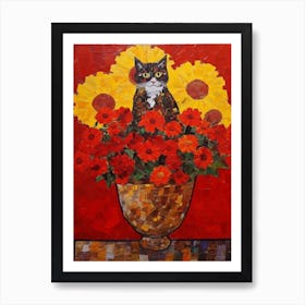 Poinsettia With A Cat 4 Art Nouveau Klimt Style Art Print