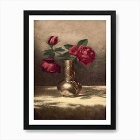 Roses In A Silver Vase Art Print