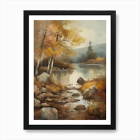 Forest Lake, Autumn Lake, Vintage Oil Painting, Farmhouse Wall Decorations, Antique Landscape, Vintage Landscape Oil Painting.4 1 Art Print