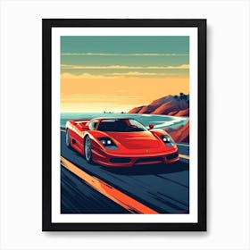 A Ferrari F50 In The Pacific Coast Highway Car Illustration 2 Art Print