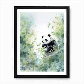 Panda Art Birdwatching Watercolour 3 Art Print