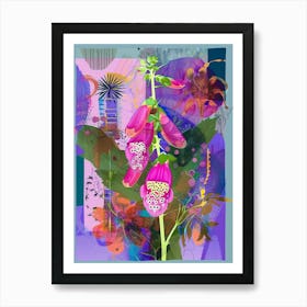 Foxglove 4 Neon Flower Collage Art Print