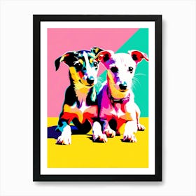 'Greyhound Pups', This Contemporary art brings POP Art and Flat Vector Art Together, Colorful Art, Animal Art, Home Decor, Kids Room Decor, Puppy Bank - 62nd Art Print