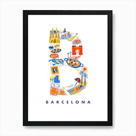 Barcelona Spain Travel Illustration Art Print