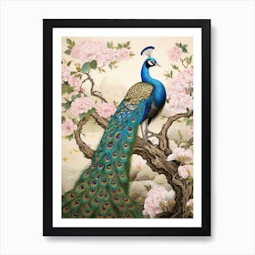 Peacock Animal Drawing In The Style Of Ukiyo E 2 Art Print