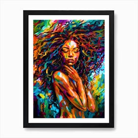 Poignant - Woman Deep In Feeling With Wildly Colorful Hair Art Print