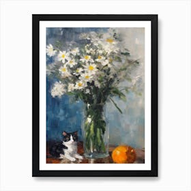 Daisies With A Cat 3 Art Print