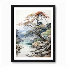 Ritsurin Garden In Kagawa, Japanese Brush Painting, Ukiyo E, Minimal 3 Art Print