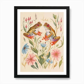 Folksy Floral Animal Drawing Frog 4 Art Print