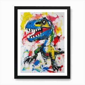 Abstract Paint Splash Primary Colour Dinosaur 3 Art Print