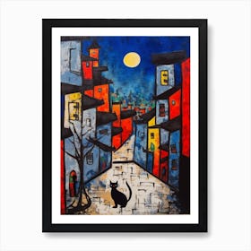 Painting Of Tokyo With A Cat In The Style Of Surrealism, Miro Style 4 Art Print