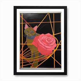 Rose With A Cat 1 Abstract Expressionist Art Print