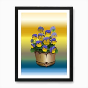 Yellow And Purple Viola Flowers In A Copper Pot Art Print
