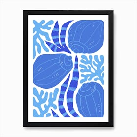 Blue Sea Shells Ocean Collection Boho Art Print