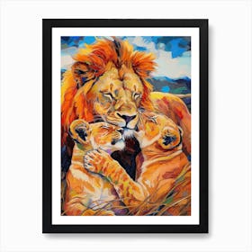 Southwest African Lion Family Bonding Fauvist Painting 3 Art Print