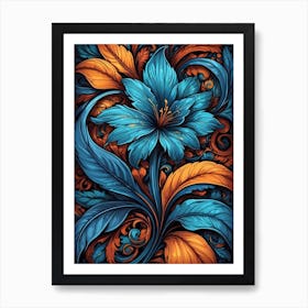 Blue And Orange Flower Art Print