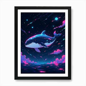 A Neon Drawing Of An Whale Floating In Space Art Print