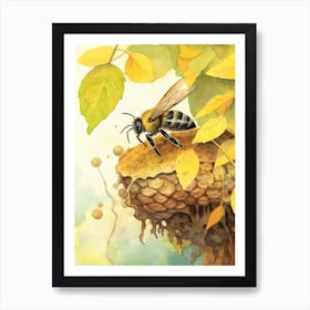 Northern Bumble Bee Beehive Watercolour Illustration 4 Art Print