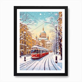 Vintage Winter Travel Illustration St Petersburg Russia 1 Art Print