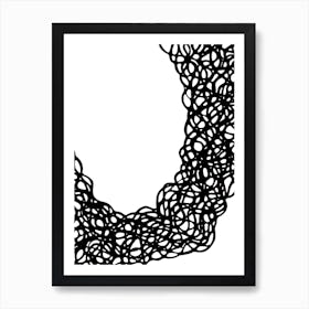 Abstract wave from black curly lines / Hand Drawn / Black&White Art Print