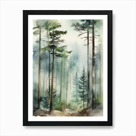 Appalachian Mountains of Misty Pines Watercolor Print of Evergreen Forest..121 Art Print