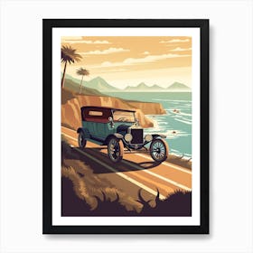 A Ford Model T In The Pacific Coast Highway Car Illustration 1 Art Print