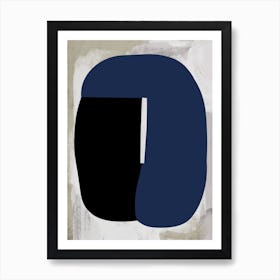 Blue And Black Abstract On Neutral 2 Art Print