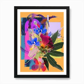 Bluebonnet 6 Neon Flower Collage Art Print