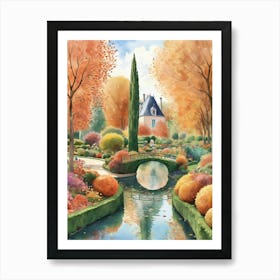 Giverny Gardens France In Autumn Fall Illustration Art print 1 Art Print