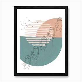 Multiface,boho,minimalist,abstract,lineart ,women design,nature,birds Art Print