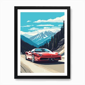 A  Ferrari 458 Italia Car In Icefields Parkway Flat Illustration 4 Art Print