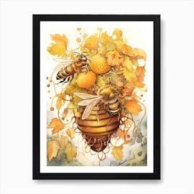 Long Horned Bee Beehive Watercolour Illustration 2 Art Print