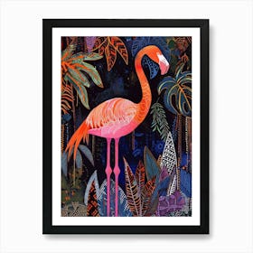 Greater Flamingo And Philodendrons Boho Print 4 Art Print